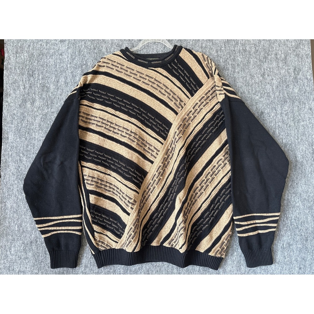 Tosani Vintage 90s Textured Knit Sweater Mens 2XLT Black Tan Made in Canada